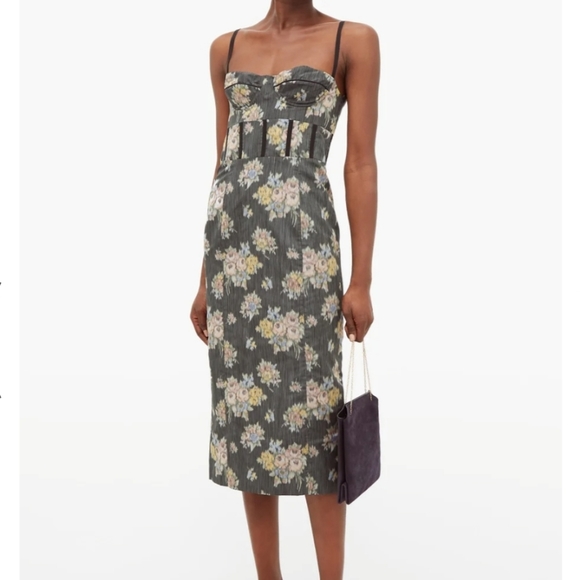 Brock COLLECTION Corseted Silk Floral Jacquard Dress Size 6 - Picture 3 of 14